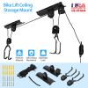 Bike Lift Ceiling Storage Mount 50LBS Load Bicycle Hoist Pulley Rack Heavy Duty Hanger w/ 48FT Rope For Ladder Kayak