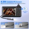 1080P Dual Lens Endoscope Camera with 8 LED Light 8mm Borescope Inspection Camera 4.3” Colorful Screen IP67 Waterproof 16.4FT Semi-Rigid Cord Handheld