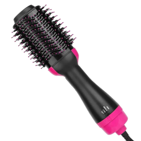 Hot Hair Brush 4 In 1 Hair Dryer Volumizer Brush Dryer Comb For Straightening Curling Drying (Option: Black Pink)