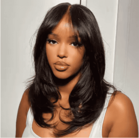 Wholesale Pre Cut  Lace Wavy Layer Cut Glueless Wig With Curtain Bangs Human Hair Wig For Black Women (Option: Body Wave-14Inches)