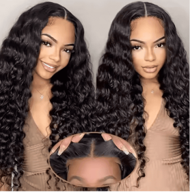 Glueless Wigs 70 Human Hair Pre Plucked Pre Cut 200 Density Transparent HD Lace Frontal Wigs  Loose Deep Wave Wigs (Option: Black-28Inches)